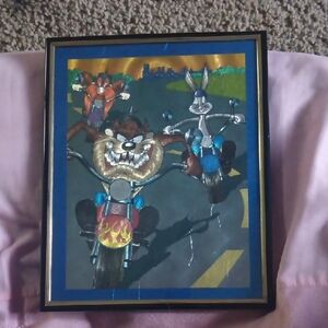 Framed Cartoon Motorcycle Art with Black Frame 8x10